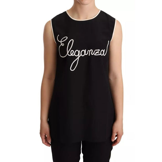 Dolce & Gabbana Black Silk Eleganza Print Sleeveless Tank Top Dolce & Gabbana