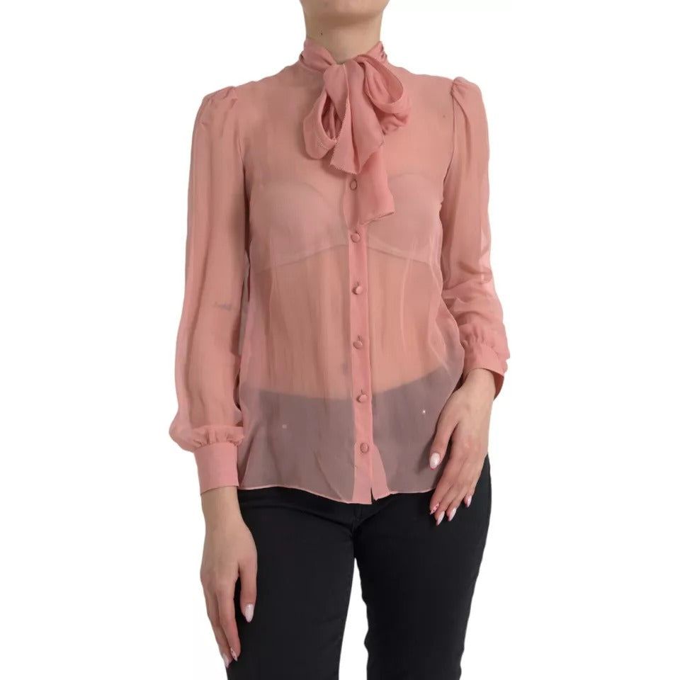 Dolce & Gabbana Pink Long Sleeves Ascot Collar Top Blouse Dolce & Gabbana