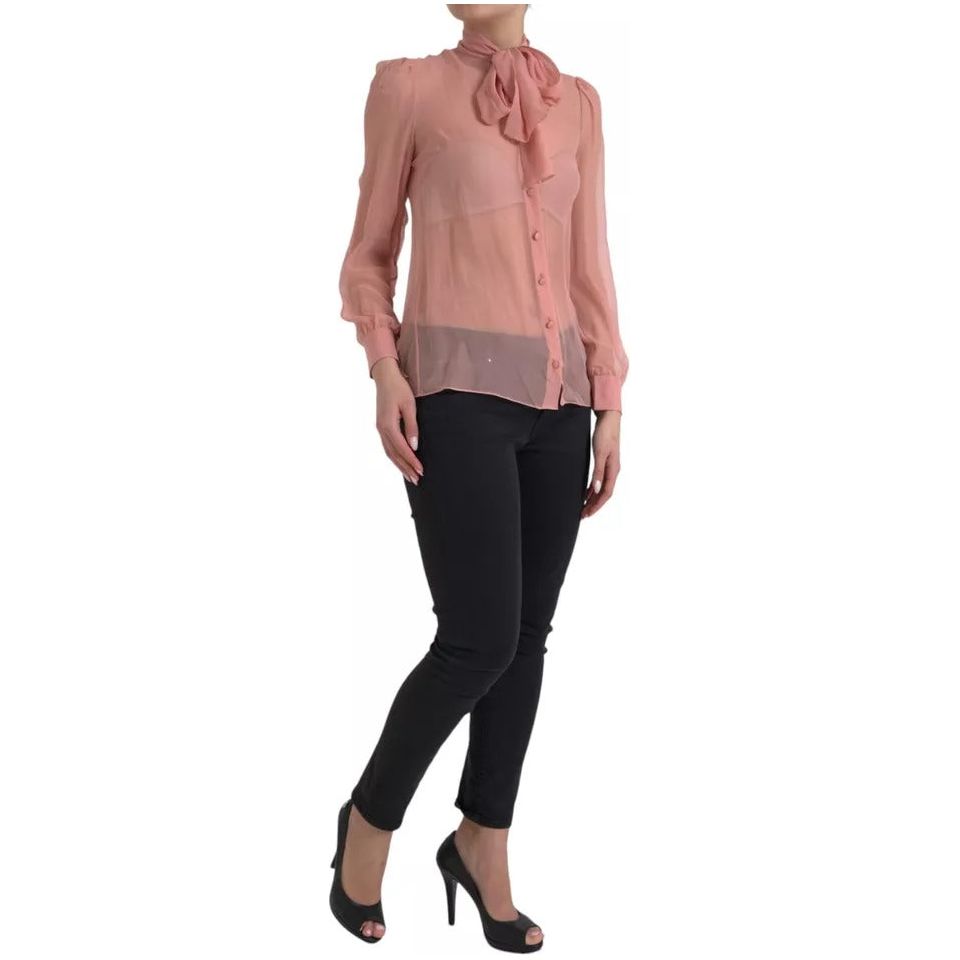 Dolce & Gabbana Pink Long Sleeves Ascot Collar Top Blouse Dolce & Gabbana