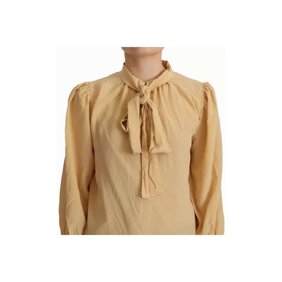 Dolce & Gabbana Mustard Ascot Collar Shirt Silk Blouse Top Dolce & Gabbana