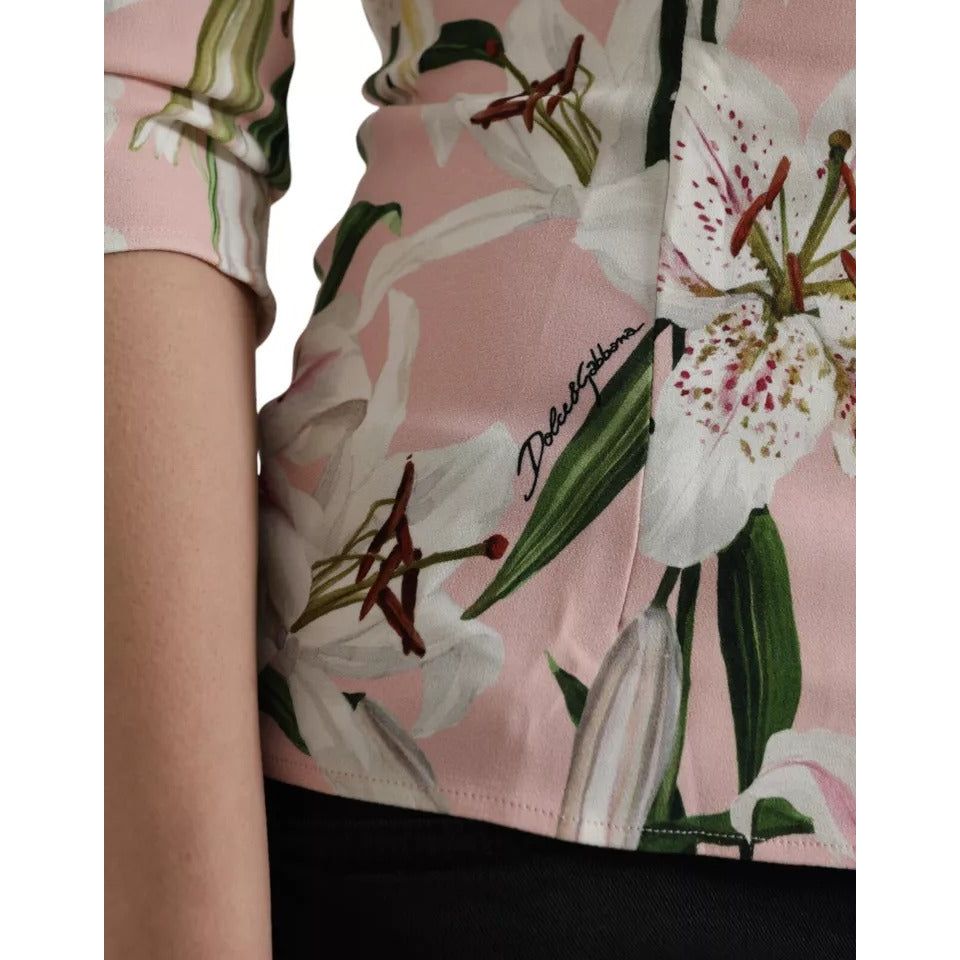 Dolce & Gabbana Pink Floral Viscose Round Neck Blouse Top Dolce & Gabbana