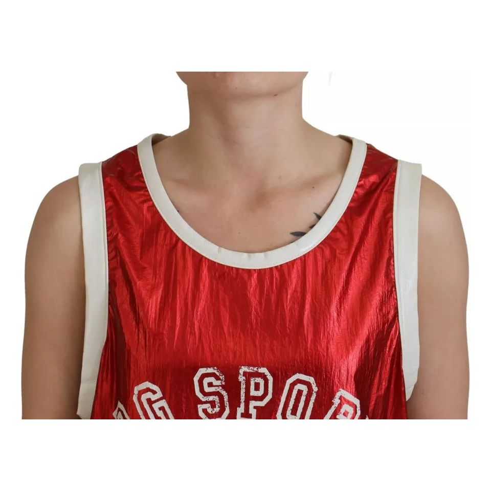 Dolce & Gabbana Red Nylon Logo Print Sleeveless Jersey Top Dolce & Gabbana