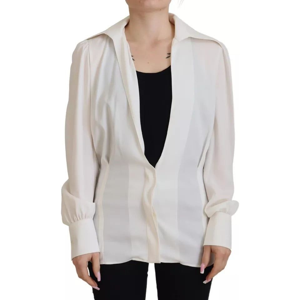 Dolce & Gabbana Off White Collar Long Sleeves Blouse Silk Top Dolce & Gabbana