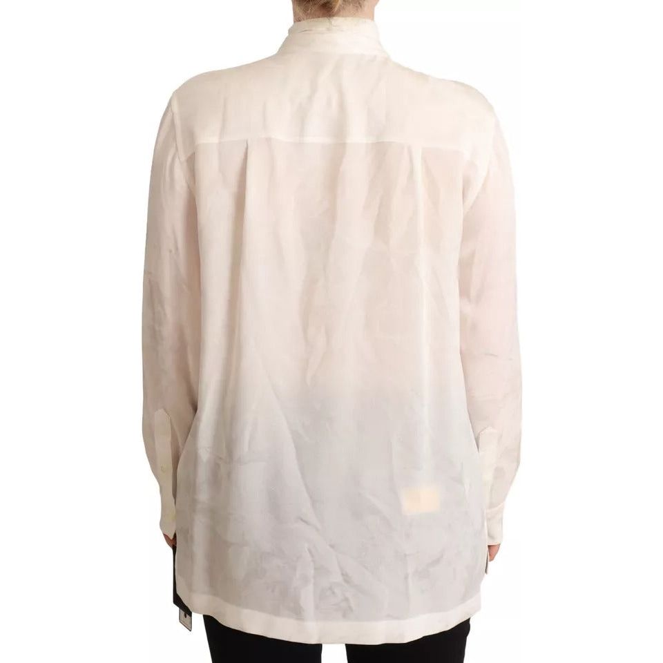 Dolce & Gabbana White Blouse Ascot Collar Shirt Silk Button Top Dolce & Gabbana