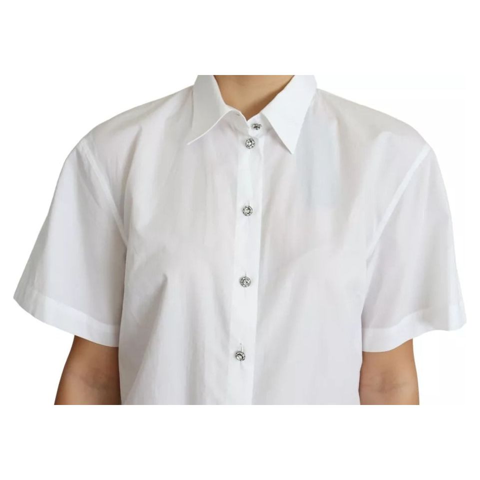 Dolce & Gabbana White Cotton Decorative Button Collared Top Dolce & Gabbana