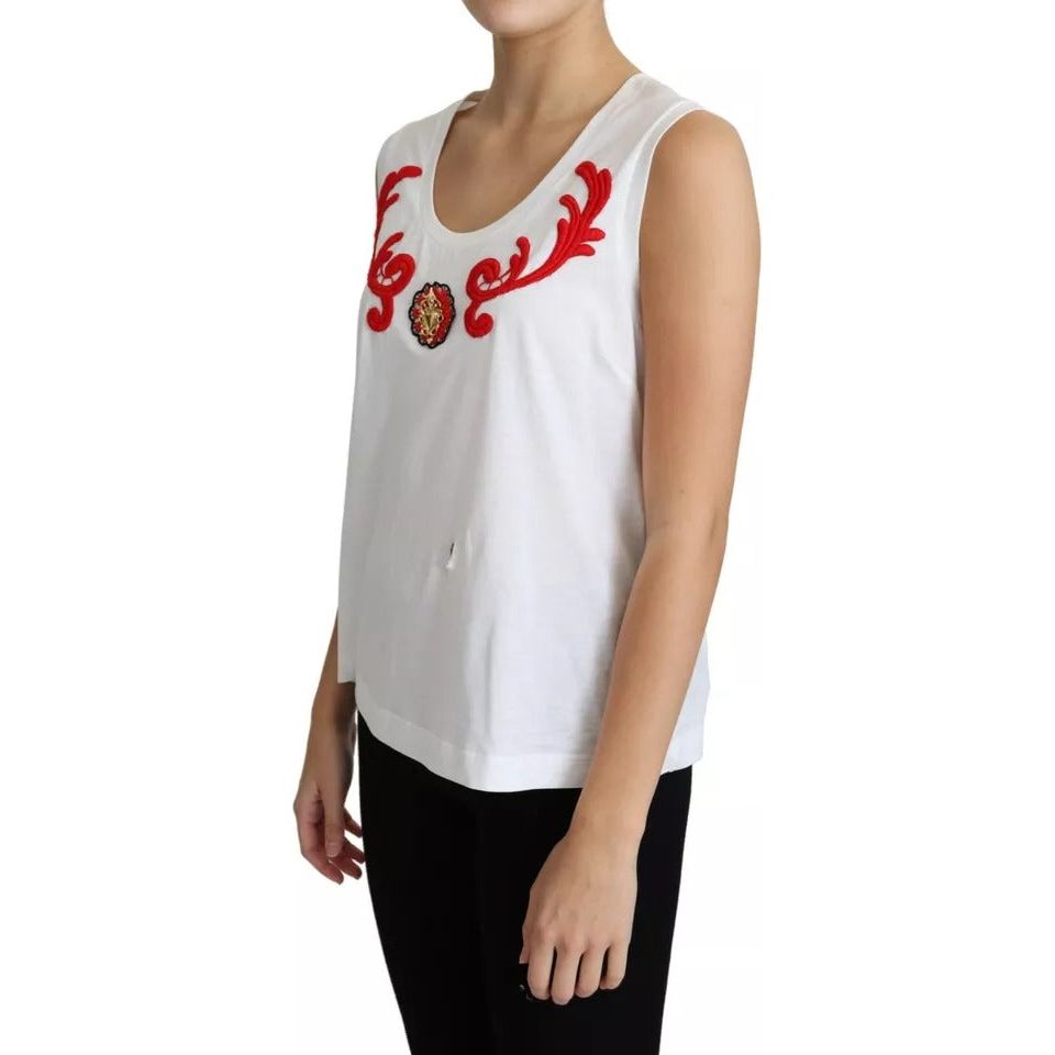 Dolce & Gabbana White Cotton Heart Applique Sleeveless Tank Top Dolce & Gabbana