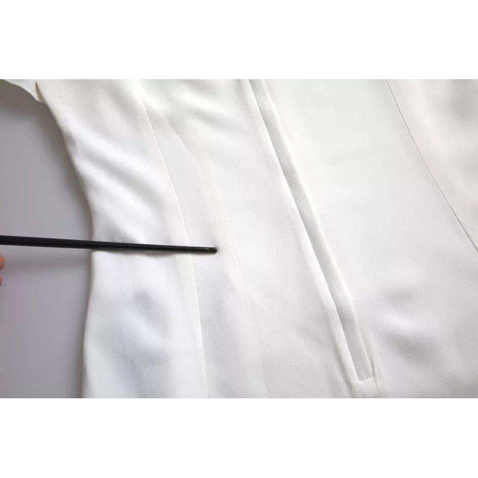 بلوزة دولتشي آند غابانا باللون الأبيض من الفيسكوز بياقة دائرية وأكمام قصيرة