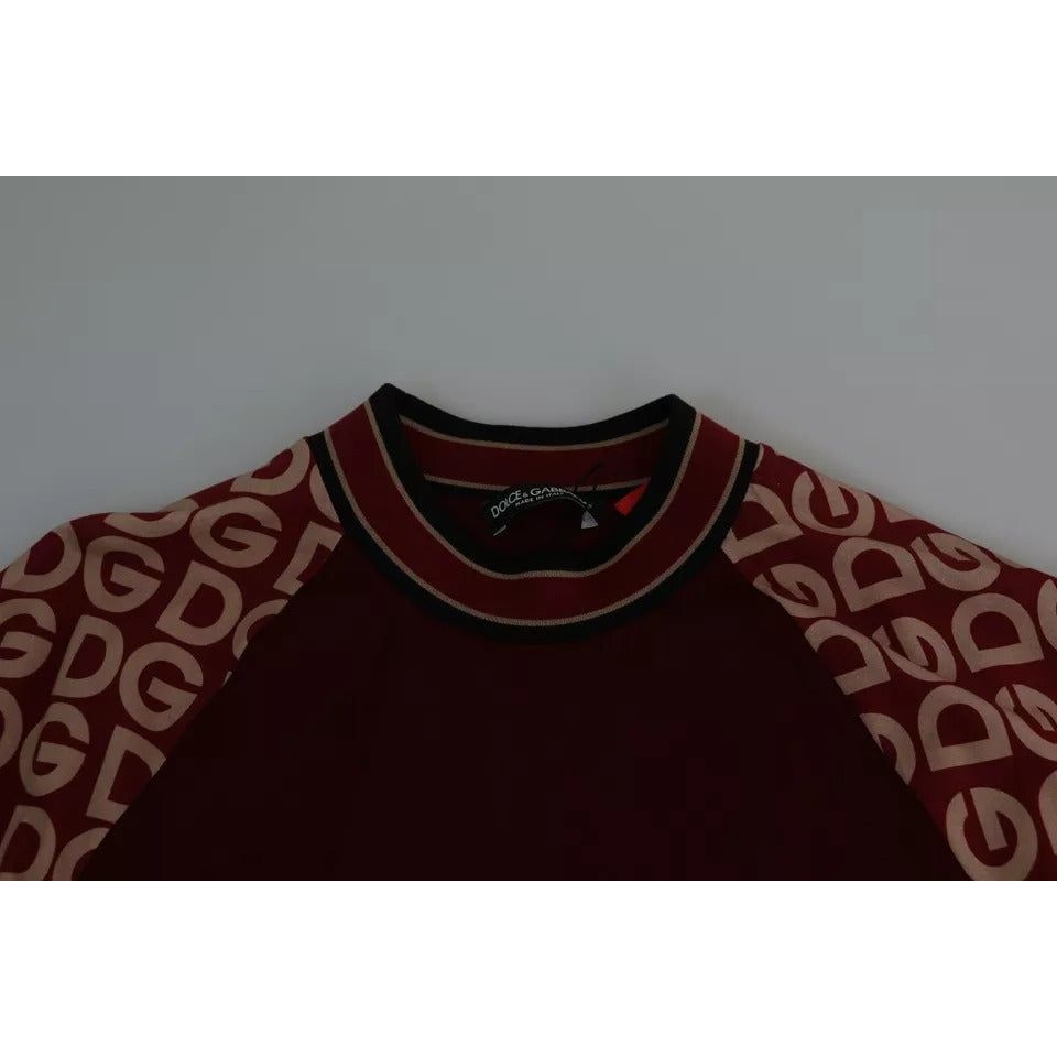 Dolce & Gabbana Maroon DG Mania Print Crew Neck T-shirt Top Dolce & Gabbana