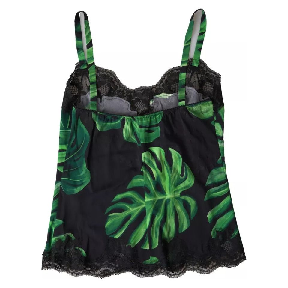 Dolce & Gabbana Black Philodendron Print Silk Camisole Underwear Dolce & Gabbana