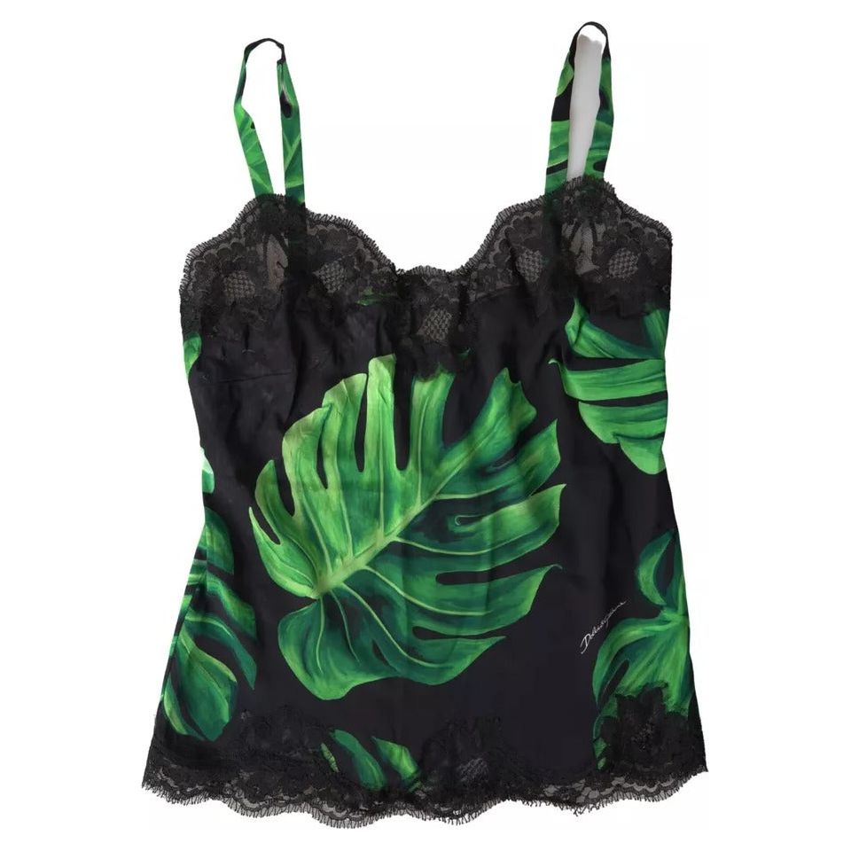 Dolce & Gabbana Black Philodendron Print Silk Camisole Underwear Dolce & Gabbana