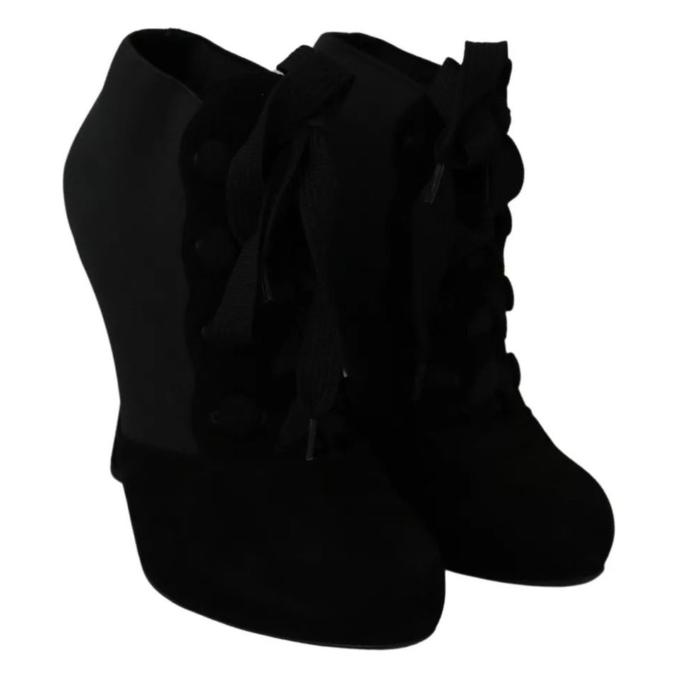 Black Suede Stretch Ankle Boots Booties Shoes