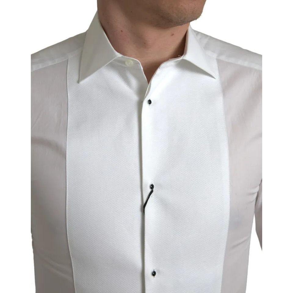 Dolce & Gabbana White Bib Cotton Poplin Men Formal GOLD Shirt Dolce & Gabbana