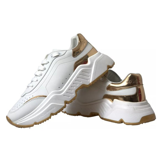 Dolce & Gabbana White Gold Leather Men Sneakers DAYMASTER Shoes Dolce & Gabbana