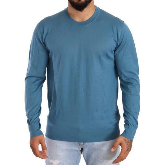 Dolce & Gabbana Blue Cashmere Crewneck Pullover Logo Sweater Dolce & Gabbana