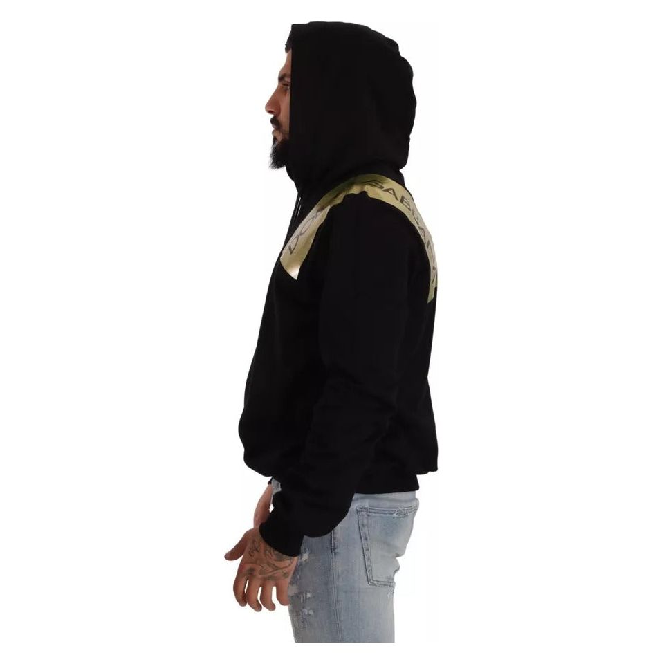 Dolce & Gabbana Black Gold Hooded Cotton Mens Pullover Sweater Dolce & Gabbana