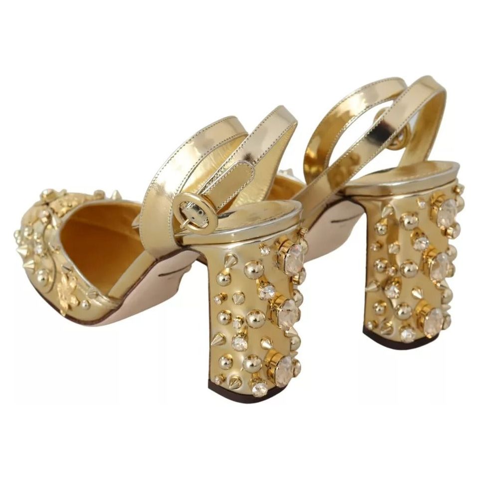 Dolce & Gabbana Gold Studs Vally Slingback Sandals Shoes