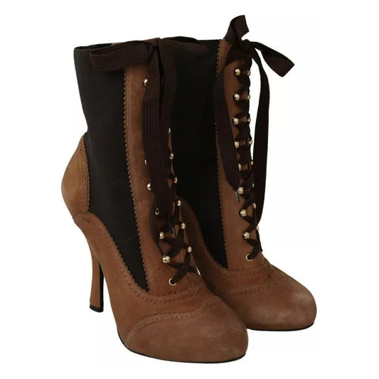 Dolce & Gabbana Brown Stretch Suede Ankle High Boots Shoes Dolce & Gabbana