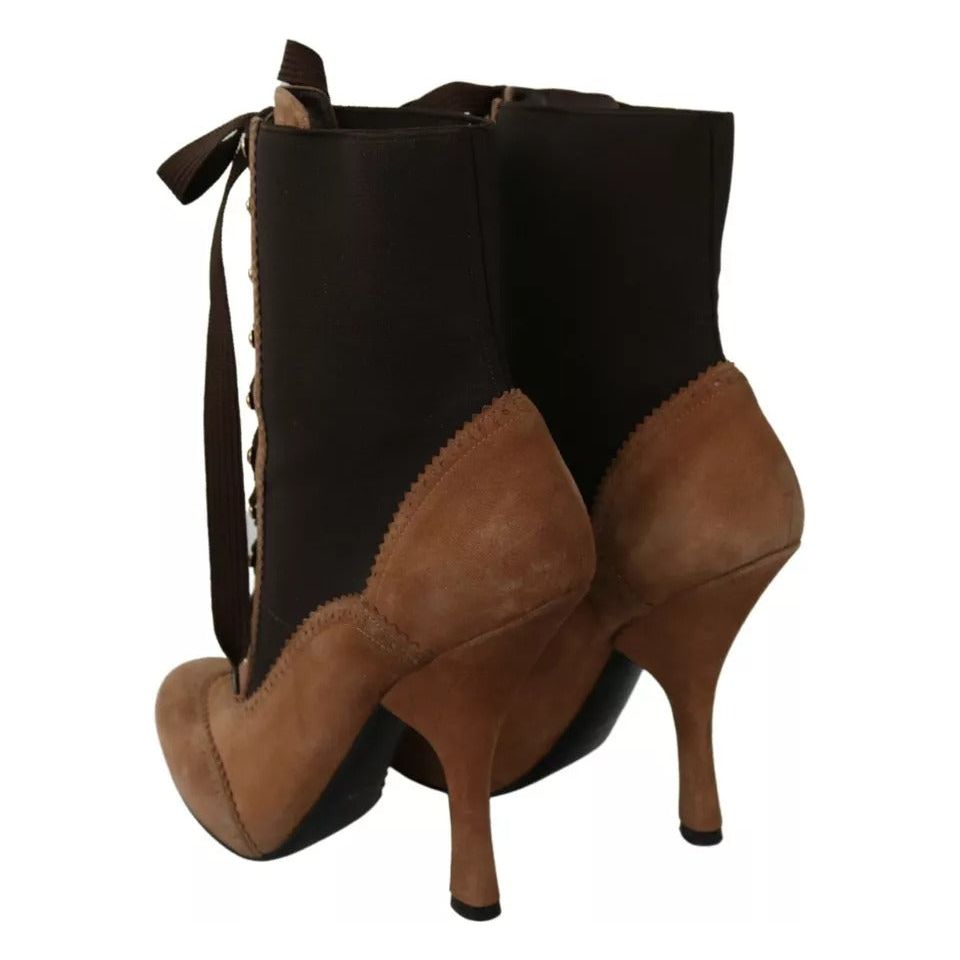 Dolce & Gabbana Brown Stretch Suede Ankle High Boots Shoes Dolce & Gabbana