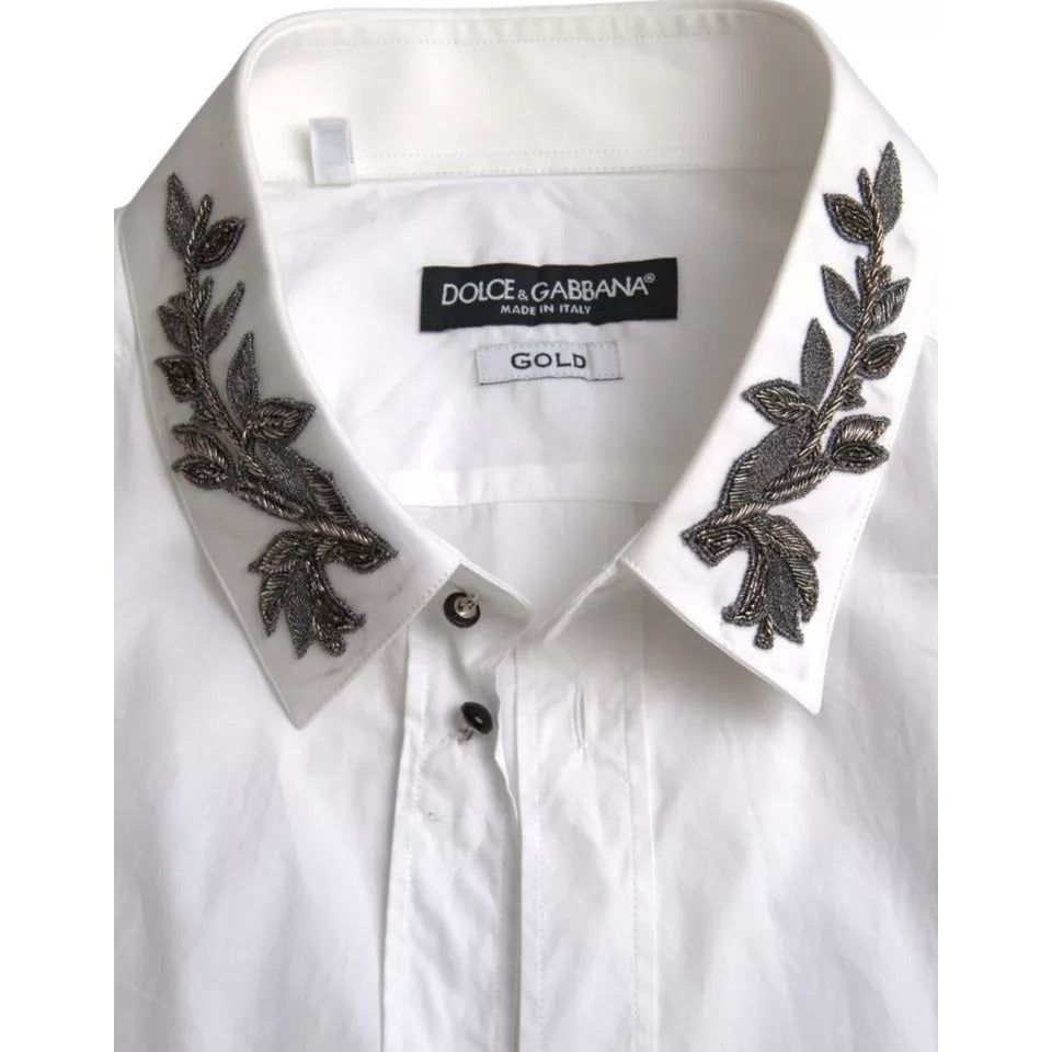 Dolce & Gabbana White GOLD Logo Cotton Long Sleeves Shirt Dolce & Gabbana