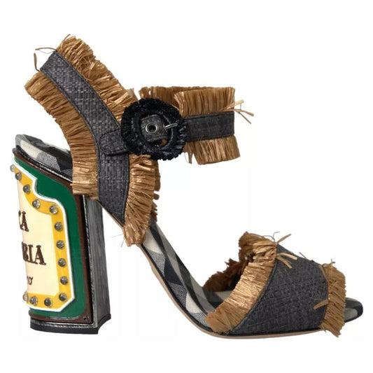 Dolce & Gabbana Multicolor Rafia Light Up Heels Sandals Shoes Dolce & Gabbana