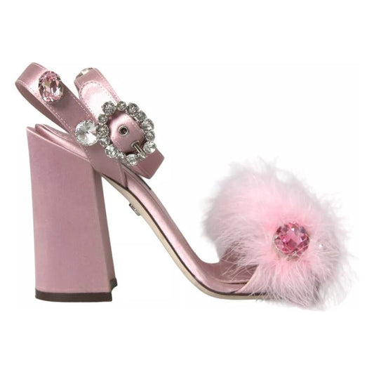 Dolce & Gabbana Pink Turkey Feather Crystal Sandals Shoes Dolce & Gabbana