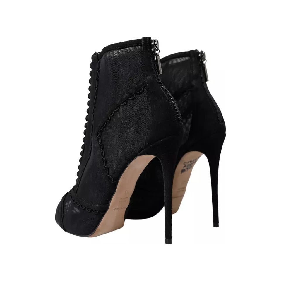 Dolce & Gabbana Black Tulle Stiletto Heels Short Boots Shoes Dolce & Gabbana