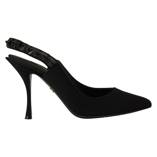 Dolce & Gabbana Black Embellished Heels Slingback Charmeuse Shoes Dolce & Gabbana