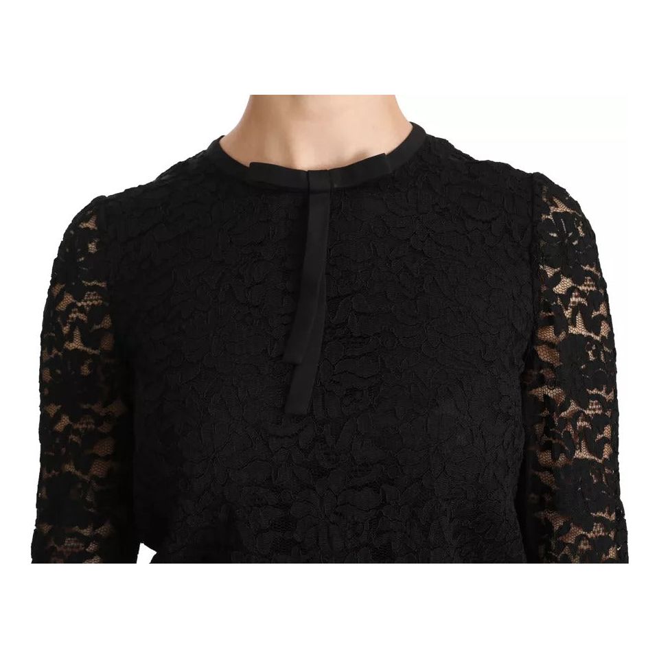 Dolce & Gabbana Black Lace Long Sleeve Blouse Nylon Top Dolce & Gabbana