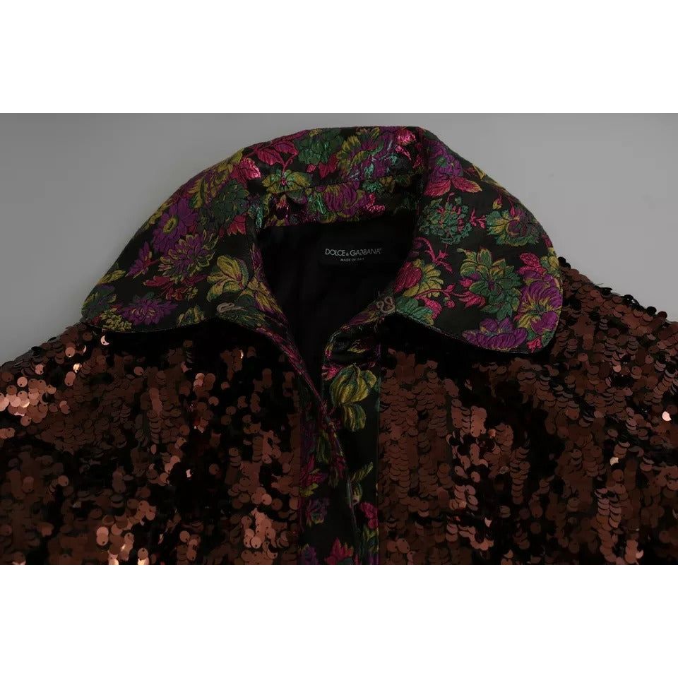 Multicolor Sequined Long Coat Jaquard Jacket