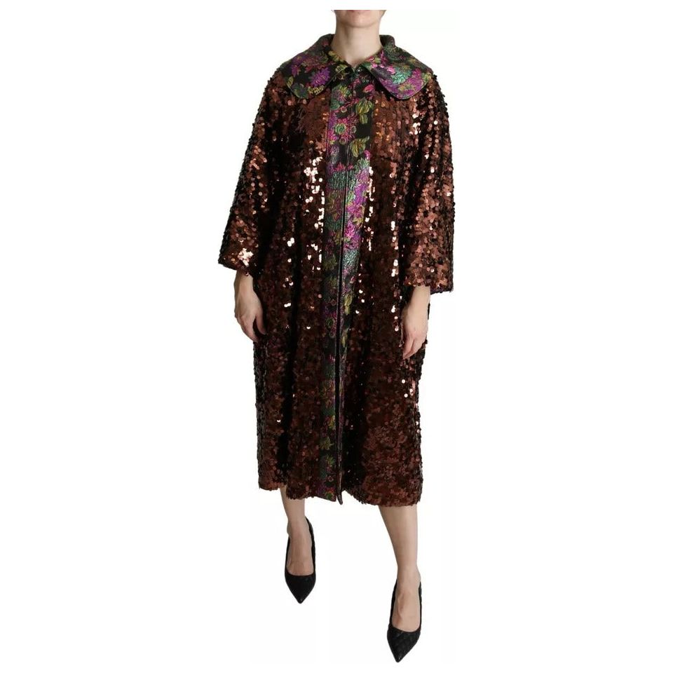 Multicolor Sequined Long Coat Jaquard Jacket