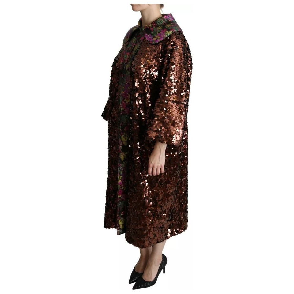 Multicolor Sequined Long Coat Jaquard Jacket