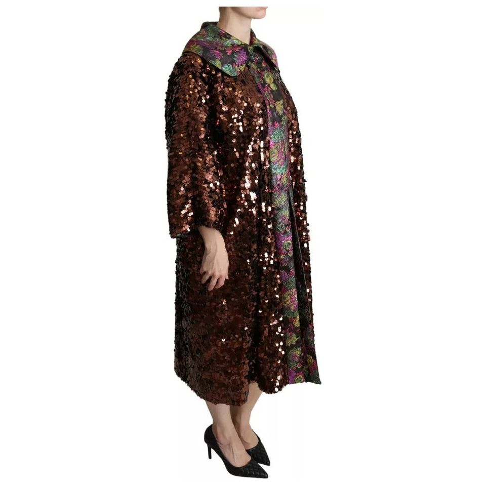 Multicolor Sequined Long Coat Jaquard Jacket