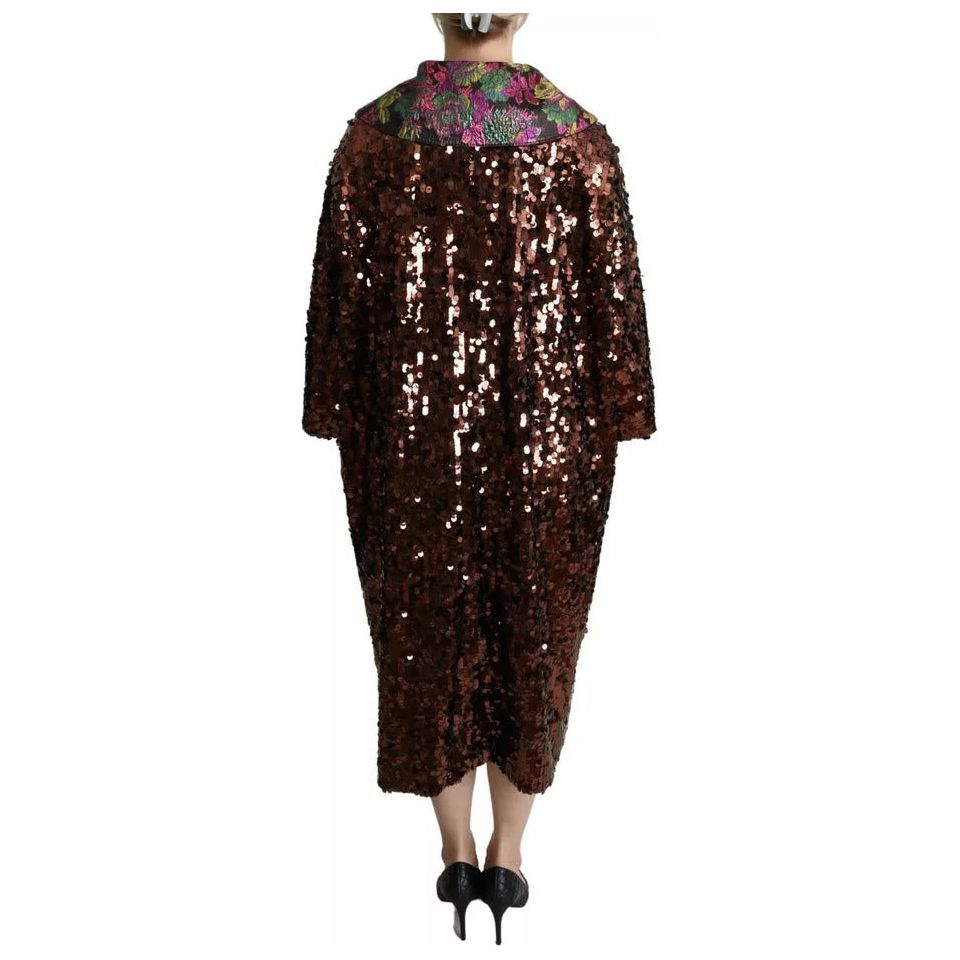 Multicolor Sequined Long Coat Jaquard Jacket