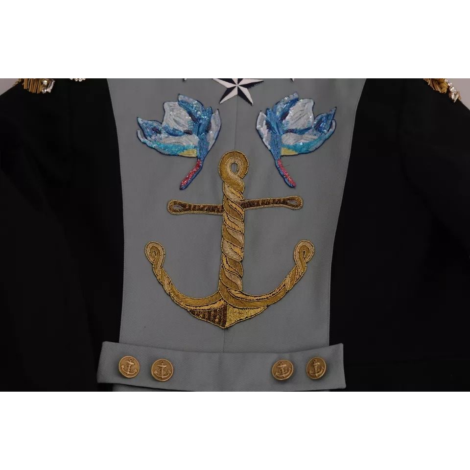 Dolce & Gabbana Blue Button Crystal Embellished Cotton Jacket