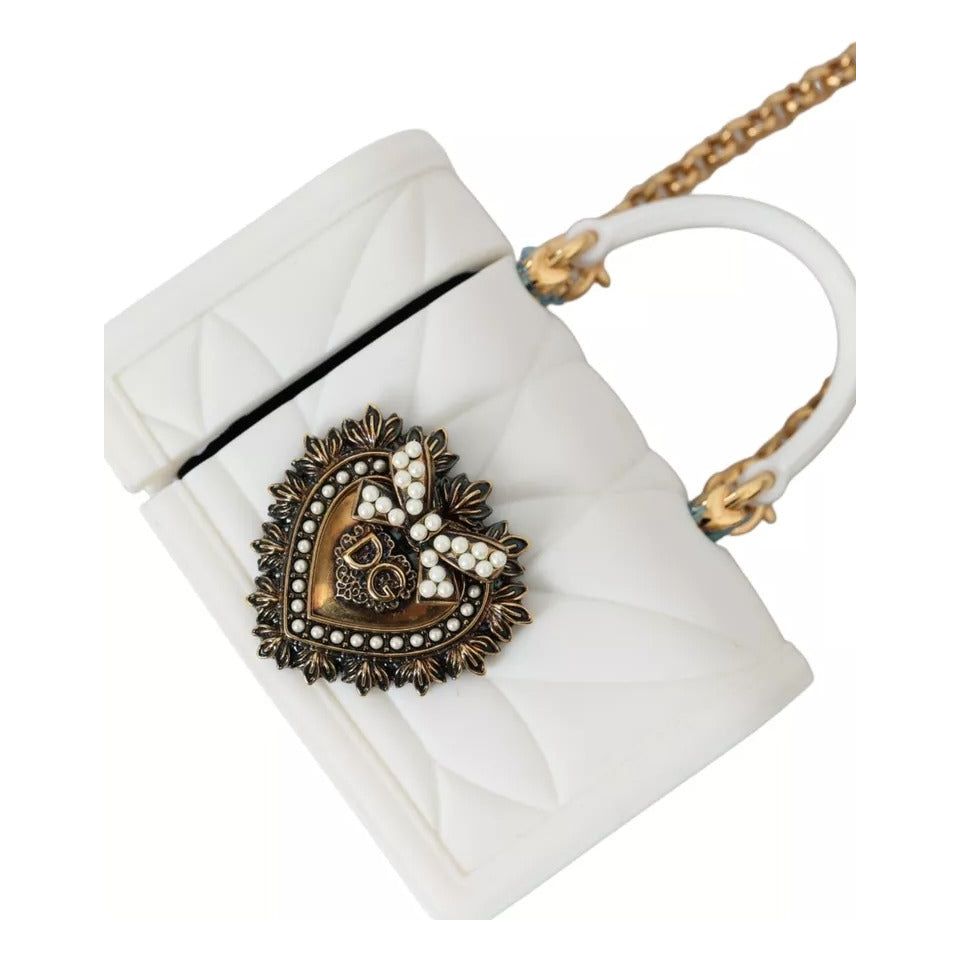 White Silicone Devotion Heart Bag Gold Chain Hand Airpods Case