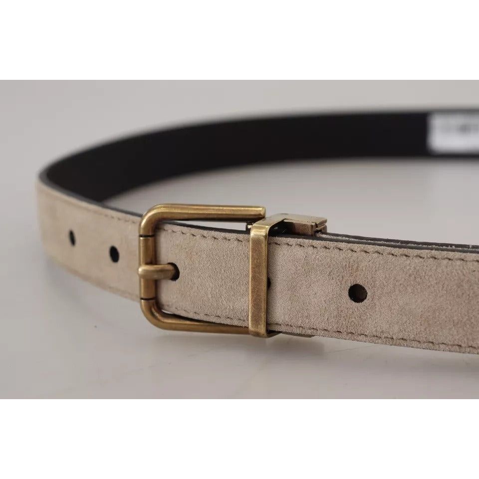 Dolce & Gabbana Beige Velvet Leather Gold Tone Metal Buckle Belt Dolce & Gabbana