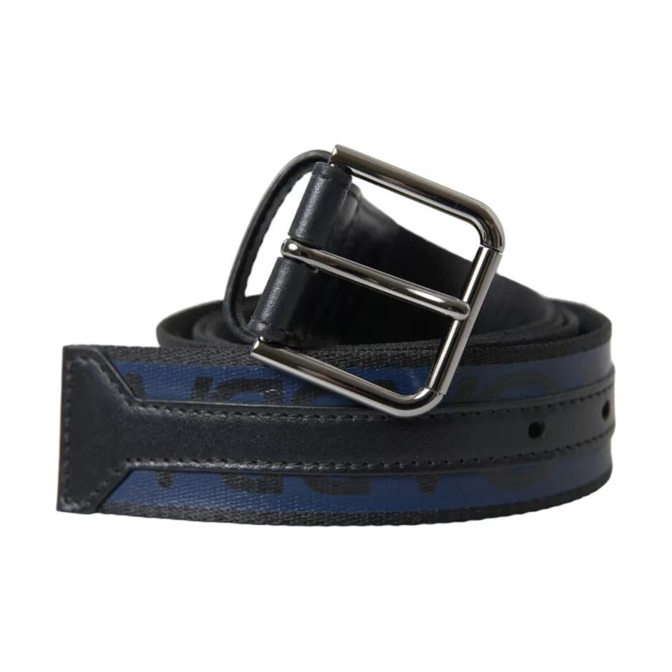 Dolce & Gabbana Black Blue Leather Silver Metal Buckle Belt Dolce & Gabbana