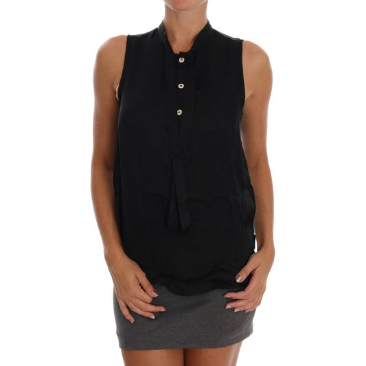 Chic Sleeveless Black Shirt Blouse