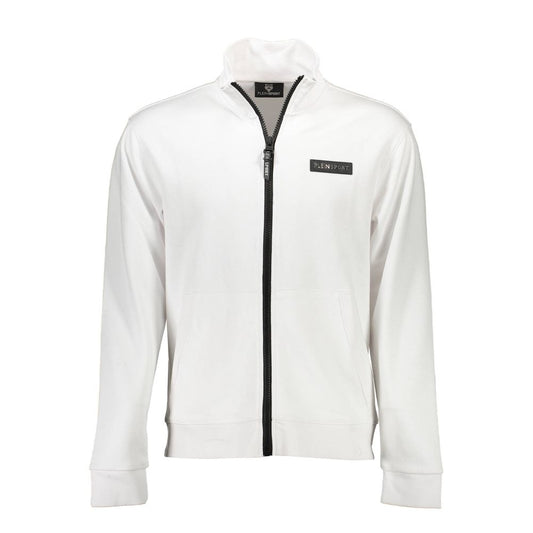 Plein Sport Sleek White Zip Sweatshirt with Contrasting Accents Plein Sport