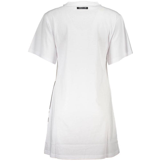 Elegant White Cotton Dress with Designer Print Cavalli Class