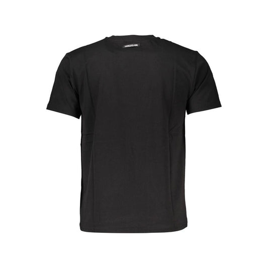 Elegant Round Neck Black Tee with Classic Print