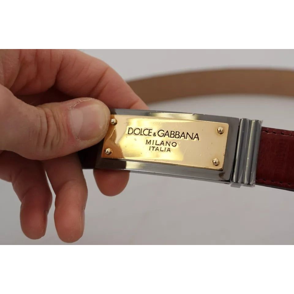 Dolce & Gabbana Brown Leather Gold Engraved Metal Buckle Belt Dolce & Gabbana