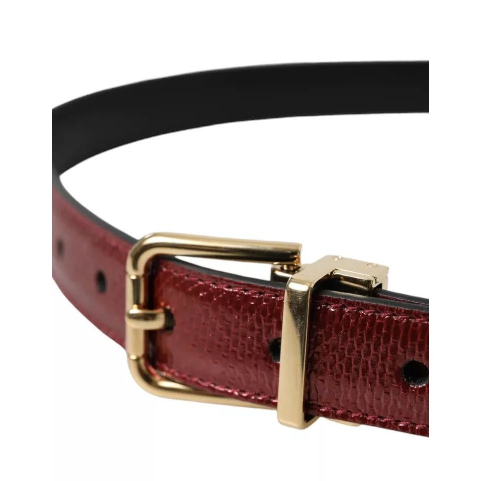 Dolce & Gabbana Maroon Leather Gold Metal Buckle Men Belt
