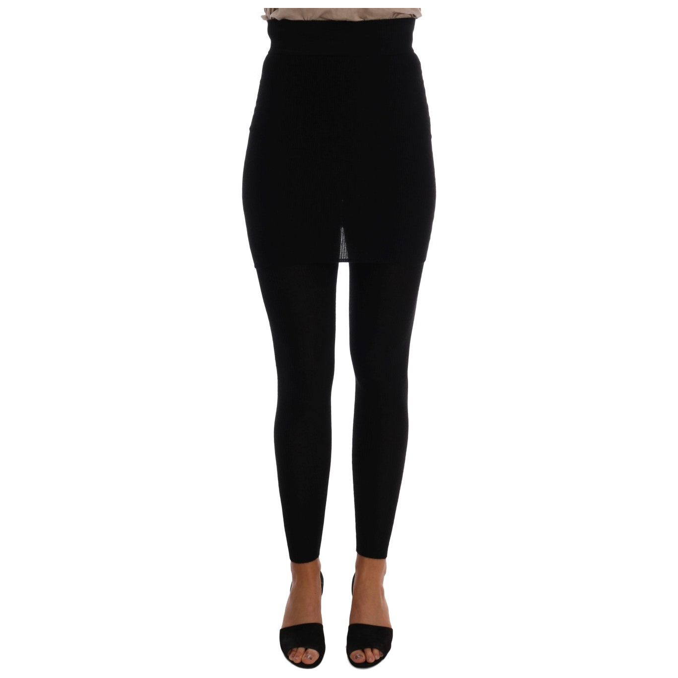 Elegant Black Cashmere Silk Stretch Pants