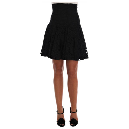Dolce & Gabbana Black Floral Cutout Lace A-Line Skirt