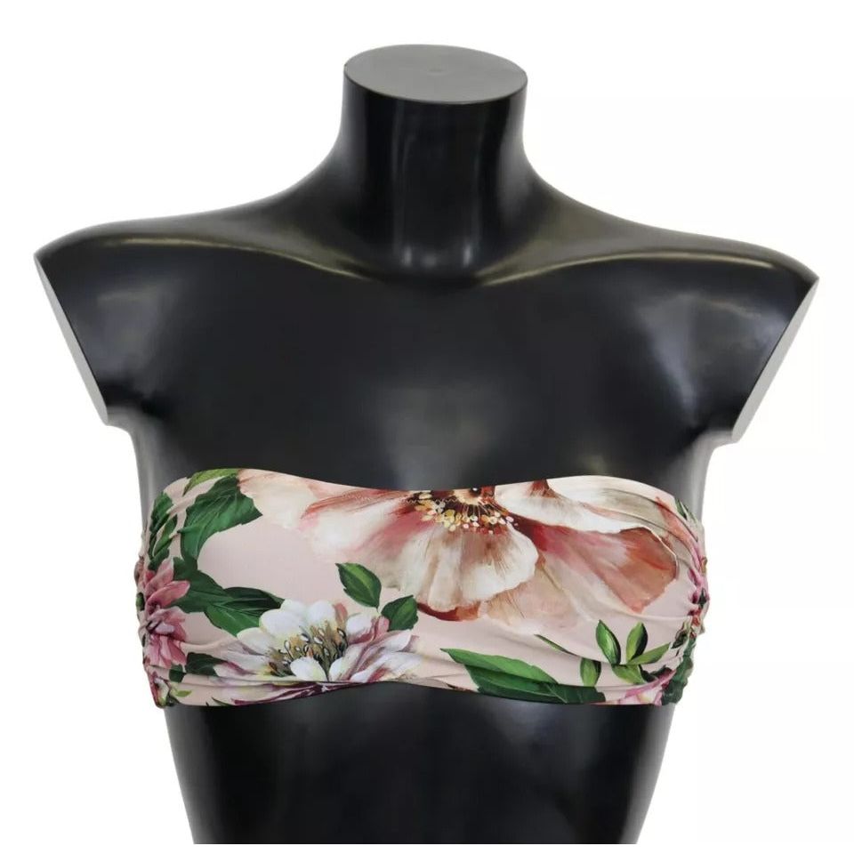 Dolce & Gabbana Pink Floral Print Swimsuit Beachwear Bikini Top
