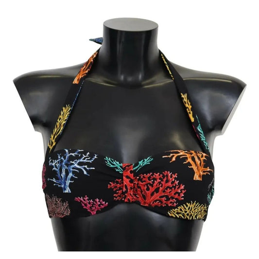 Dolce & Gabbana Black Corals Print Swimsuit Beachwear Bikini Top Dolce & Gabbana