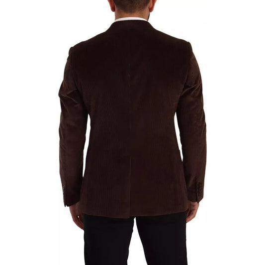 Dolce & Gabbana Brown Corduroy Slim Fit Coat DG Logo Blazer