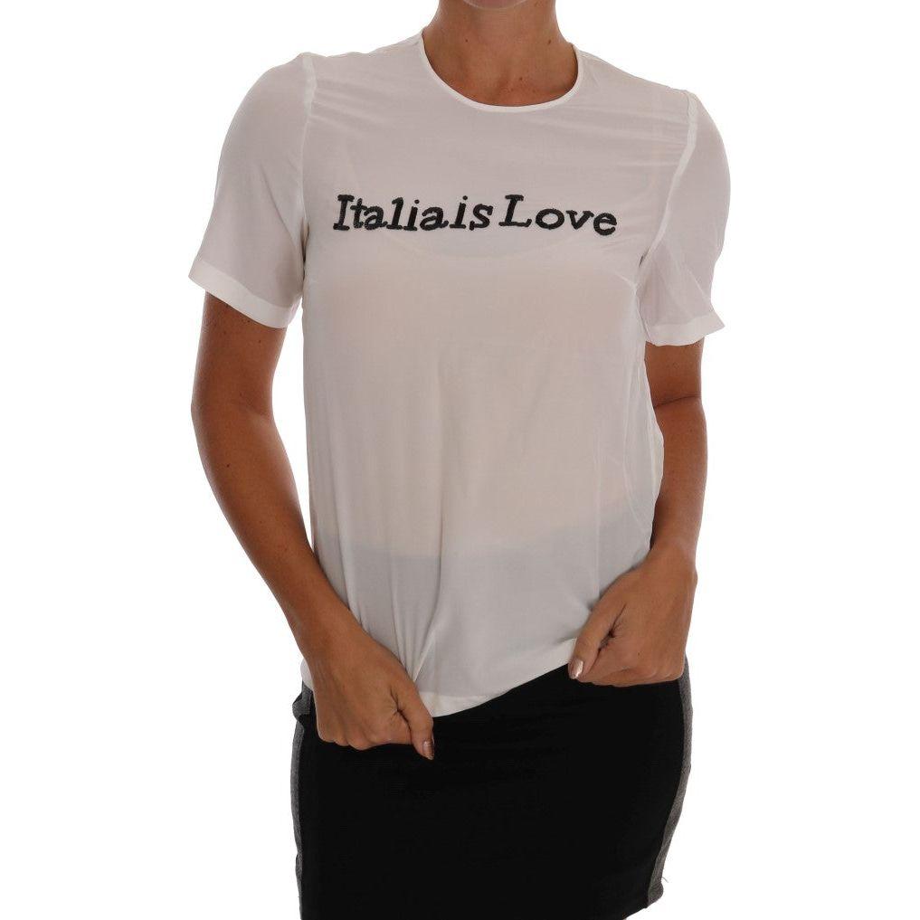Dolce & Gabbana White Silk ITALIA IS LOVE Blouse T-shirt