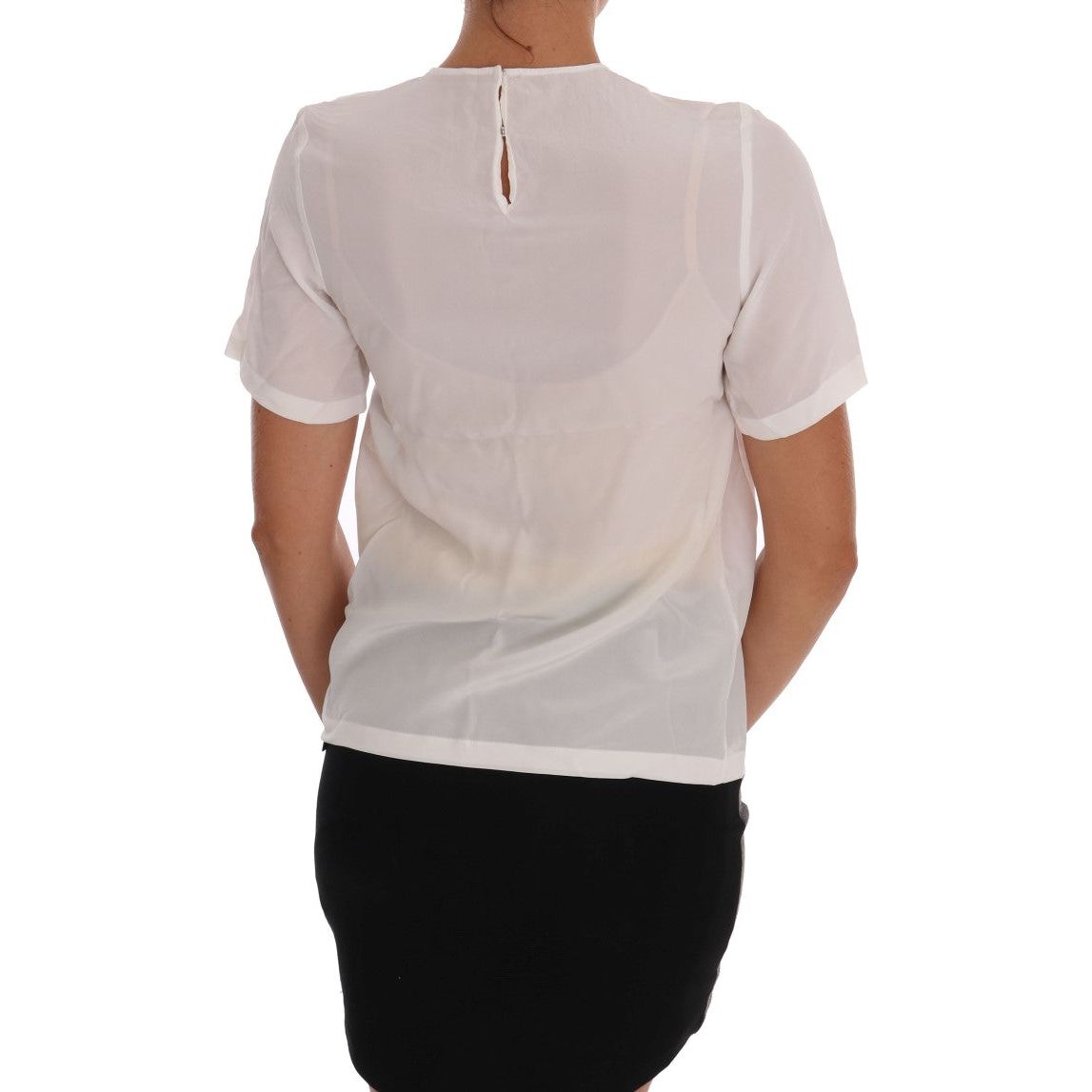 Silk Sequined 'Italia Is Love' White Blouse